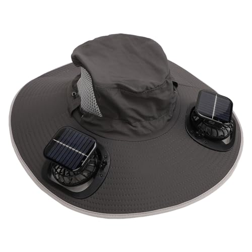 CHICIRIS Fisherman Cap Fisherman Sun Hat Sommerhut UPF50 Wide BriM mit 2 Solar USB Wiederaufladbaren Fans 3 Geschwindigkeiten 7H Akkulaufzeit für Strand Im Freien Sport (tief grau) von CHICIRIS
