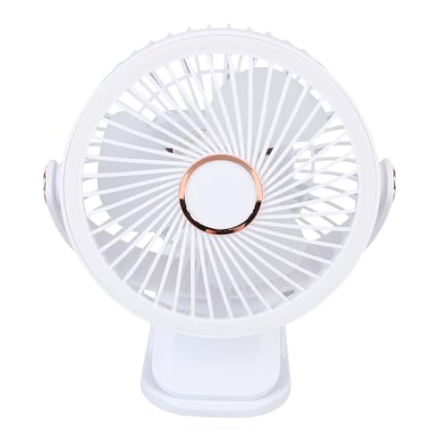 CHICIRIS Kleiner Schreibtischlüfter mit Klemmeinstellbarer Mini -Tischlüfter 720 Grad Rotation 5 Geschwindigkeit 3 ​​Lichtpegel Wiederaufladbare Batterie für Heimreisereisen (WHITE) von CHICIRIS