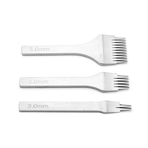 CHICIRIS Langlebiger Weißer Stahlleder -Bastel -Schnell Punch Werkzeug Set Glattes Griffschneidernähte Set für Lederhandwerk, 3 Größen 2/5/10 Zinten Optimal für das Nähen (Abstand 3,0 mm) von CHICIRIS