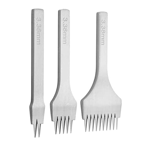 CHICIRIS Langlebiger Weißer Stahlleder -Bastel -Schnell Punch Werkzeug Set Glattes Griffschneidernähte Set für Lederhandwerk, 3 Größen 2/5/10 Zinten Optimal für das Nähen (Abstand 3,38 mm) von CHICIRIS