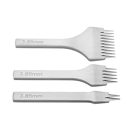 CHICIRIS Langlebiger Weißer Stahlleder -Bastel -Schnell Punch Werkzeug Set Glattes Griffschneidernähte Set für Lederhandwerk, 3 Größen 2/5/10 Zinten Optimal für das Nähen (Abstand 3,85 mm) von CHICIRIS