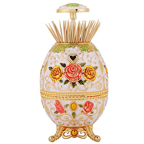 CHICIRIS Metall Zahnstocherhalter Blumenmuster Hand Pressespender für Heimische Schreibtisch, Rostfeste und Robuste, Großartige Dekoration, Halten Sie Zahnstocher Sauber (Golden rosa Blume) von CHICIRIS