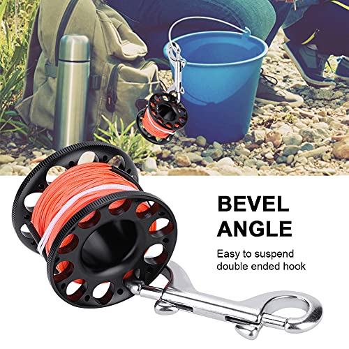 CHICIRIS Mini Tauchrollen Spulenlinie Compact 30m mit 316 Edelstahl-Haken-Anti-Fedangle-Rotationsstecker für Scuba-Tauchen Schnorcheln (Cooles Schwarz) von CHICIRIS