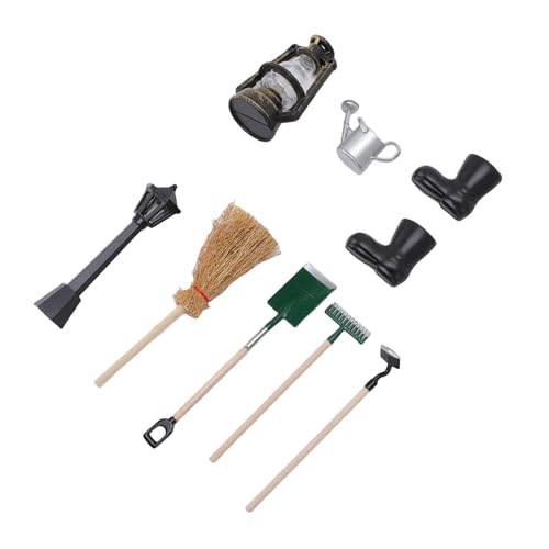 CHICIRIS Miniaturpuppenhauszubehör, Exquisite Puppenhaus Mini Farm Farm Tools Modelldekoration mit Hacke, Schaufel und Rechen, Starkes Kunststoff- und Buchenholzmaterial für BJD von CHICIRIS