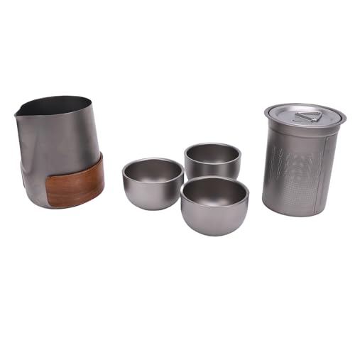 CHICIRIS Reise -Teekanne EIN Starkes Ti -Legierung, Tragbar mit 3 Tassen, Infuser, Deckel, Aufbewahrungstasche für Picknick, Camping von CHICIRIS