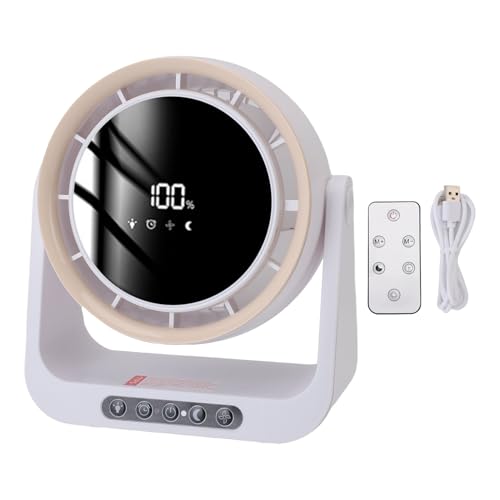 CHICIRIS Schreibtischlüfter, 2400 MAh Lirre Circulator Desk Lüfter Blattloser Ruhiger USB -Digitaltisch mit Fernbedienung für Schlafzimmer Büroküche (Weißer Kaffee) von CHICIRIS