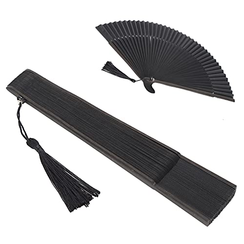 CHICIRIS Schwarzer Bambusrahmenklappventilator mit Quasten und Ärmel für Heimdekoration, Partys und Cosplay von CHICIRIS