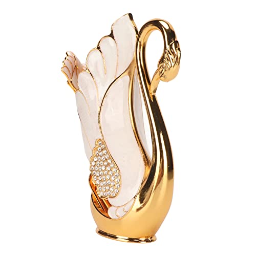CHICIRIS Swan -Basishalter Gold Plus Löffel Cofecte Löffel für die Feuer Dekorative Ornamente in Legierung (Goldene weiße Gabel) von CHICIRIS