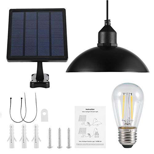 eecoo Solar Deckenleuchte, Solarbetriebene Schuppenleuchte Hängelampe Solar Pendelleuchte Wasserdicht mit E27 Solar Pendelleuchte Sockel Niederspannung Austauschbare Vintage Glühbirne warmweiß von CHICIRIS