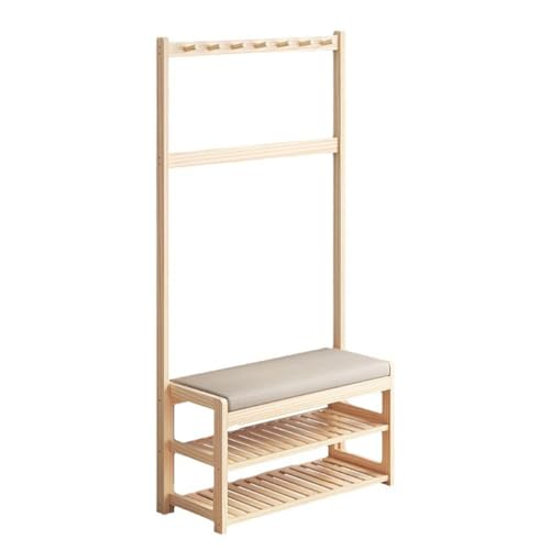 CHICKEN Schuhbank Veranda-Regal, Schuhwechselhocker mit Aufbewahrungsfunktion, Massivholz-Garderobe, und Kleiderbügel integriert Schuhregal FüR Den Eingangsbereich von CHICKEN