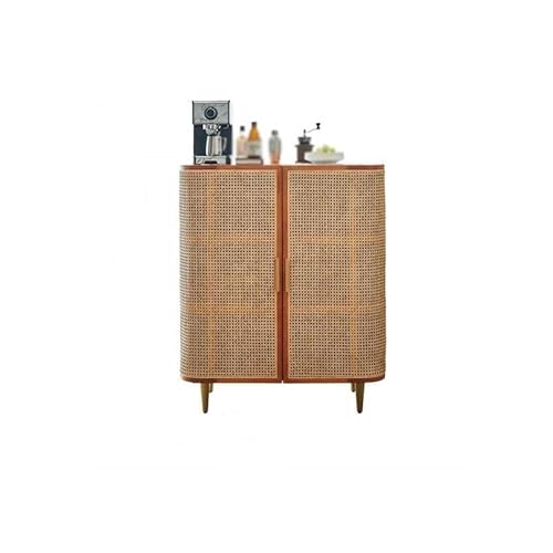 CHICKEN Sideboardschrank Holz Rattan Sideboard Schlafzimmer Moderne Lagerung Schrank Gegen Die Wand Homestay Niedrigen Schrank Buffetschrank Mit Stauraum(95x42.5x125cm) von CHICKEN