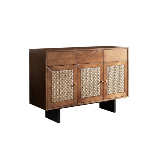 CHICKEN Sideboardschrank Modernes Buffet-Schrank aus Massivholz for Zuhause, Rattan-Sideboard, Wohnzimmer-Eingangsschrank, Walnussfarbe und Schwarz Buffetschrank Mit Stauraum(A) von CHICKEN