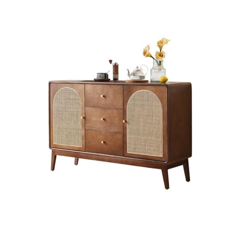 CHICKEN Sideboardschrank Retro Holz Sideboard Wohnzimmer Einfache Rattan Lagerung Schrank Buffetschrank Mit Stauraum von CHICKEN