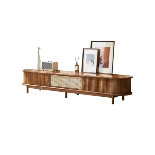CHICKEN TV-Konsole Holz-TV-Schrank mit Stauraum Einfaches Zuhause Wohnzimmer Rattan-Bodenschrank Rollladen-TV-Schrank Wohnzimmer-TV-Ständer(180x42x38cm) von CHICKEN