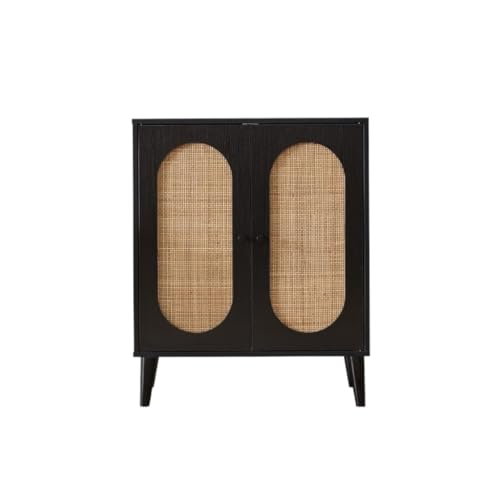 Sideboardschrank Anrichte for die Küche aus Massivholz, Schuhschrank aus Rattan, schwarzer Aufbewahrungsschrank, geeignet for Küche, Wohnzimmer und Badezimmer Buffetschrank Mit Stauraum(A) von CHICKEN