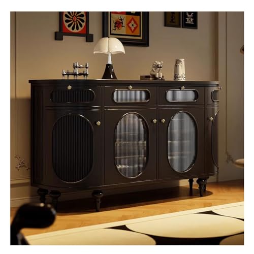 Sideboardschrank Französisches cremefarbenes Sideboard im Chinoiserie-Stil, Eingangsbereich, Vintage-Glas-Aufbewahrungsschrank, Home One Sideboard Buffetschrank Mit Stauraum(Black 160 * 40 * 90cm) von CHICKEN