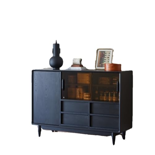 Sideboardschrank Sideboard-Buffetschrank aus massivem Holz, schwarz, mit Schubladen, Weinschrank mit Glastür, geeignet for Restaurants und Küchen Buffetschrank Mit Stauraum(M:140 * 40 * 85cm) von CHICKEN