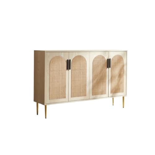 Sideboardschrank Wandschrank in Massivholzfarbe, Sideboard aus Massivholz, Aufbewahrungsschrank for das Badezimmer zu Hause, Rattan-Kaffeebar-Schrank Buffetschrank Mit Stauraum(L:150*35*95cm) von CHICKEN