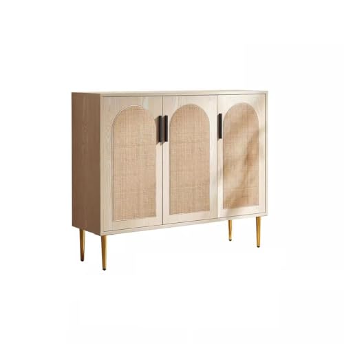 Sideboardschrank Wandschrank in Massivholzfarbe, Sideboard aus Massivholz, Aufbewahrungsschrank for das Badezimmer zu Hause, Rattan-Kaffeebar-Schrank Buffetschrank Mit Stauraum(M:120*35*95cm) von CHICKEN