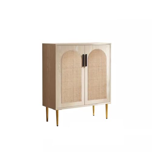 Sideboardschrank Wandschrank in Massivholzfarbe, Sideboard aus Massivholz, Aufbewahrungsschrank for das Badezimmer zu Hause, Rattan-Kaffeebar-Schrank Buffetschrank Mit Stauraum(S:80*35*95cm) von CHICKEN