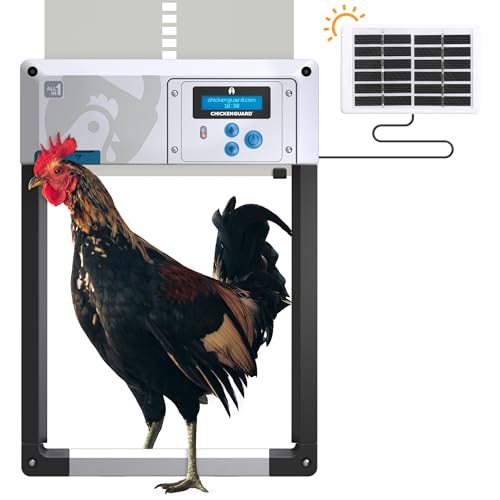 ChickenGuard All-in-One Solar Hühnerstall Türöffner mit Solarpanel, elektrisch/batteriebetrieben, Timer/Lichtsensor, Wintermodus, automatische Stopp-Sicherheit, Räubersichere Hühnerklappe von CHICKENGUARD