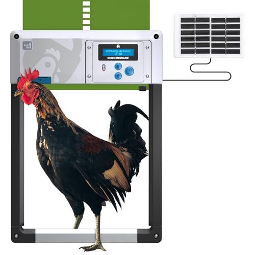 Hühnerklappe Automatisch ChickenGuard All-in-One, Hühnerstalltürfarben in Vier Farben, Timer/Lichtsensor, Auto-Stop, Raubtiersicher, Wintermodus-Power-Boost, Batterien Enthalten (Grüne Solarkit) von CHICKENGUARD