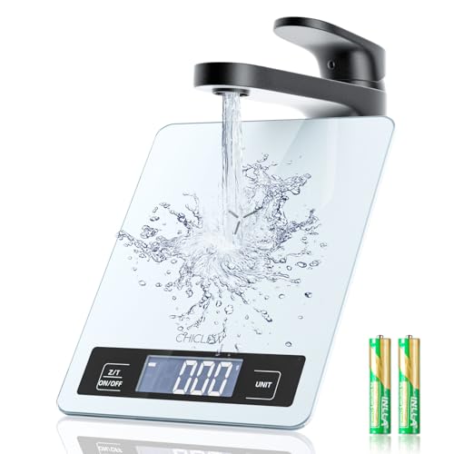 CHICLEW Digitale Küchenwaage Glas, 5KG Digitale Waage Küche, Electronische Haushaltswaage für Küche, Waage Küchenwaage Wasserdicht mit LCD Display, 1g Genaue und Tara Funktion CHICLEW Digitale Küchenwaage Glas, 5KG Digitale Waage Küche, Electronische Haushaltswaage für Küche, Waage Küchenwaage Wasserdicht mit LCD Display, 1g Genaue und Tara Funktion von CHICLEW