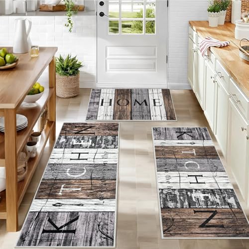 CHICNOOK Farmhouse Küchenteppiche und -matten, Dornier Holzbrettmotiv, rutschfest, waschbar, Teppiche für Küche, Boden, Matten, gepolstert für Waschküche, Flur, Waschbecken, 50 x 80 cm + 19,7 x 122,4 von CHICNOOK
