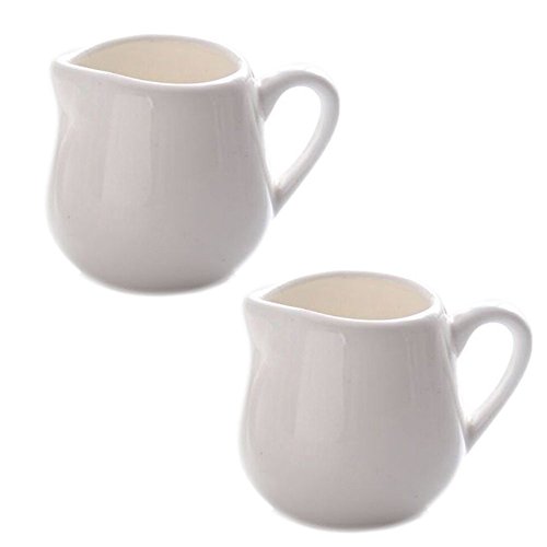 CHICOLY 2 Stück Mini Klassisch Reines Weiß Keramischer Milchkännchen mit Griff, Kleiner Kaffee Milch Milchkännchen Krug (60ml/100ml) von CHICOLY