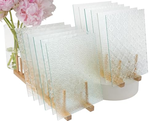 CHICSHIS 8"x10" Klare Strukturierte Buntglasscheiben, 12er-Pack Transparente Mosaikglasstücke für DIY-Mosaikprojekte, Großes Kathedralglas von CHICSHIS