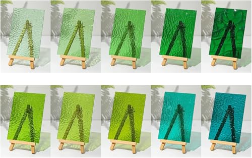 CHICSHIS Mosaik-Glasplatten (10 Stück) – 4 x 6 Zoll Grüntöne – strukturierte gebeizte Kathedralen-Glasstücke – transparente Fliesen Panel für DIY-Mosaik-Bastelarbeiten, Tiffany-Projekte und von CHICSHIS