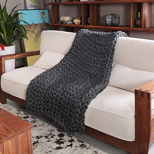 Gestrickte Decke Groß, Handgewebte Chunky Knitted Sperrige Throw for Sofa Soft Fluffy Throw, Decke for Schlafzimmer, Wohnzimmer A (Color : Gray, Size : 150x200cm) von CHICTI