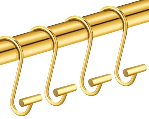 CHICTIE Goldene Duschvorhang-Haken-Ringe, dekorative Ringe für Badezimmer-Stange, Set mit 12 hochwertigen, rostbeständigen Metallaufhängern, T-förmiges Design von CHICTIE