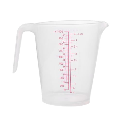 CHICTRY Plastik Klarer Messbecher 250ml 500ml 1000ml 1500ml Messkanne mit Griff Skala Kunststoff Mischbecher Küchenhelfer Messbehälter Klar C 1000ML von CHICTRY