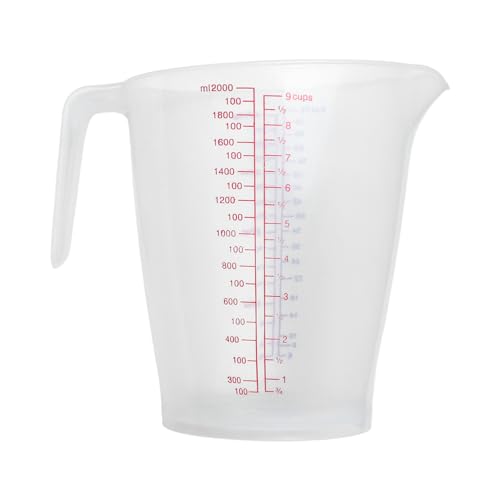 CHICTRY Plastik Klarer Messbecher 250ml 500ml 1000ml 1500ml Messkanne mit Griff Skala Kunststoff Mischbecher Küchenhelfer Messbehälter Klar D 2000ML von CHICTRY