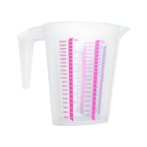 CHICTRY Plastik Klarer Messbecher 250ml 500ml 1000ml 1500ml Messkanne mit Griff Skala Kunststoff Mischbecher Küchenhelfer Messbehälter Klar Rosa E 2000ML von CHICTRY