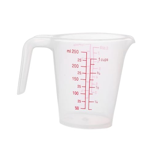 CHICTRY Plastik Klarer Messbecher 250ml 500ml 1000ml 1500ml Messkanne mit Griff Skala Kunststoff Mischbecher Küchenhelfer Messbehälter Klar A 250ML von CHICTRY