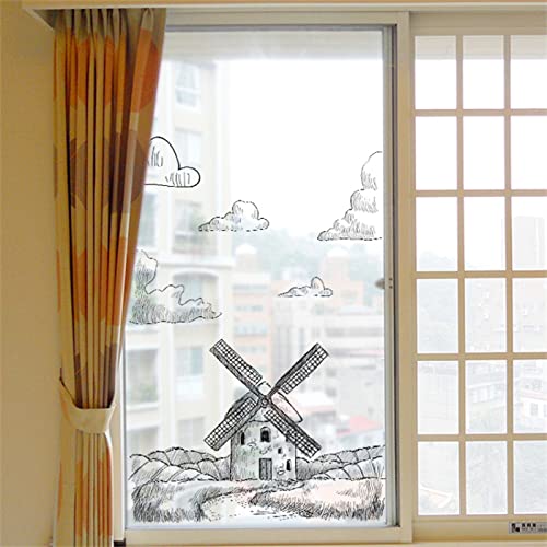 Sichtschutzfolie 3D Fensterfolie44.5x200cm Anti UV Sichtschutzfolie Fenster Bunt ohne Klebstoff Fensterfolie für Büro und KücheWindmühle skizzieren von CHIDOZ