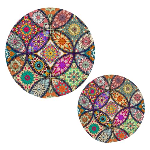 Boho-Mandala-Blumen-Topflappen, Untersetzer für heiße Gerichte, Baumwoll-Topflappen, Untersetzer, moderne Küchenutensilien, Teekannen-Untersetzer-Set für Arbeitsplatte, Tisch, 2 Stück von CHIFIGNO