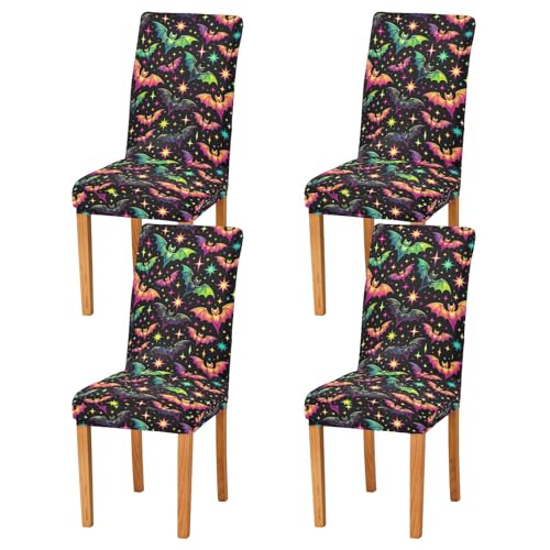 CHIFIGNO Halloween Neon Sterne Fledermaus Esszimmerstuhlhussen Dekorative Parsons Stuhlhussen 4er Set Abnehmbare Esszimmerstuhlhussen für Party, Hotel, Bankett CHIFIGNO Halloween Neon Sterne Fledermaus Esszimmerstuhlhussen Dekorative Parsons Stuhlhussen 4er Set Abnehmbare Esszimmerstuhlhussen für Party, Hotel, Bankett von CHIFIGNO