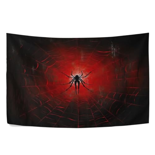 CHIFIGNO Halloween Spinnennetz-Wandteppich, Schwarz und Rot, Wandbehang, niedlicher Wandteppich, Hintergrunddekorationen, Raumdekoration für Schlafzimmer, Wohnzimmer, Wanddekoration, 203 x 152 cm von CHIFIGNO