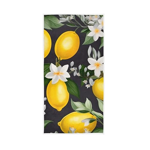 CHIFIGNO Niedliche weiße Blumen gelbe Zitronen Handtuch weich dünn Gästehandtuch Mehrzweck-Badetücher für Badezimmer Spa Fitnessstudio Sport 76,2 x 38,1 cm von CHIFIGNO