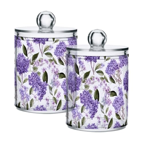 CHIFIGNO Transparente Kunststoffdosen mit lila lila Blumen, 2er-Set, transparente Apotheker-Kunststoffgläser, Badezimmer-Aufbewahrungsbehälter für Wattepads, Wattebausch, Wattestäbchen, CHIFIGNO Transparente Kunststoffdosen mit lila lila Blumen, 2er-Set, transparente Apotheker-Kunststoffgläser, Badezimmer-Aufbewahrungsbehälter für Wattepads, Wattebausch, Wattestäbchen, von CHIFIGNO