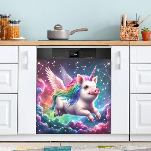Galaxy Cute Pig Unicorn Dishwasher Sticker Magnet Cover Kitchen Decor, Decorative Magnet Fridge Panel Decal Magnetic Refrigerator Sticker 58.4 cm x 66.0 cm von CHIFIGNO
