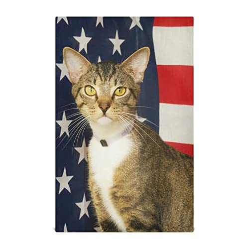 Katze mit amerikanischer Flagge Küchentücher, weich, saugfähig, Küchentücher, Reinigungstücher, wiederverwendbare Geschirrtücher, Barhandtücher, 71,1 x 45,7 cm von CHIFIGNO