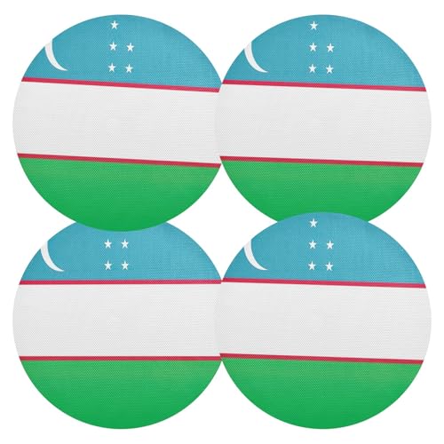 Runde Tischsets mit usbekischer Flagge, saisonale Feiertage, moderne Tischsets für Party, Küche, Esszimmer, Dekoration, 4 Stück, 38,1 cm von CHIFIGNO