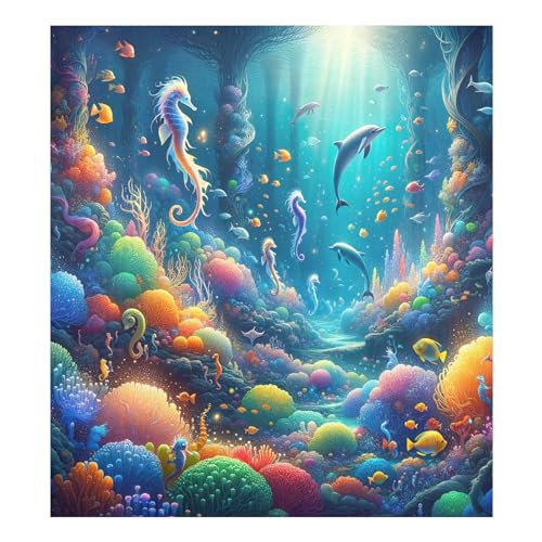 Sea World Seepferdchen-Delfin, magnetischer Geschirrspüler-Aufkleber, dekorativer Kühlschrank-Magnet-Panel, Aufkleber, niedliche Kühlschrank-Magnetabdeckung, 58,4 x 66 cm von CHIFIGNO