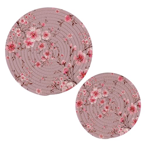 Topfuntersetzer-Set mit rosa Blumen und Kirschblüten, für heiße Töpfe und Pfannen, hitzebeständige Matte, Baumwollgewebe, Untersetzer, Mehrzweck-Topflappen für Grillen, Kochen, Backen, Grillen, 2 von CHIFIGNO