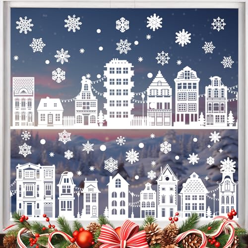 CHIHOLEN 137 Stück Fensterbilder Weihnachten, Weiß Fensterdeko Weihnachten mit Schneeflocken Häuser, Selbstklebend, Weihnachtsdeko Fenster Wiederverwendbar, PVC Doppelseitig Fensterbild CHIHOLEN 137 Stück Fensterbilder Weihnachten, Weiß Fensterdeko Weihnachten mit Schneeflocken Häuser, Selbstklebend, Weihnachtsdeko Fenster Wiederverwendbar, PVC Doppelseitig Fensterbild von CHIHOLEN