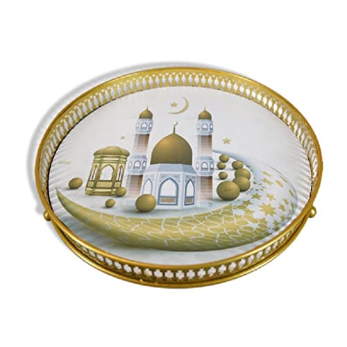 Eid Mubarak Metall Serviertablett Runder Teller Ramadan Gericht Snack Schmuck Organizer Ramadan Teller von CHIHUOBANG